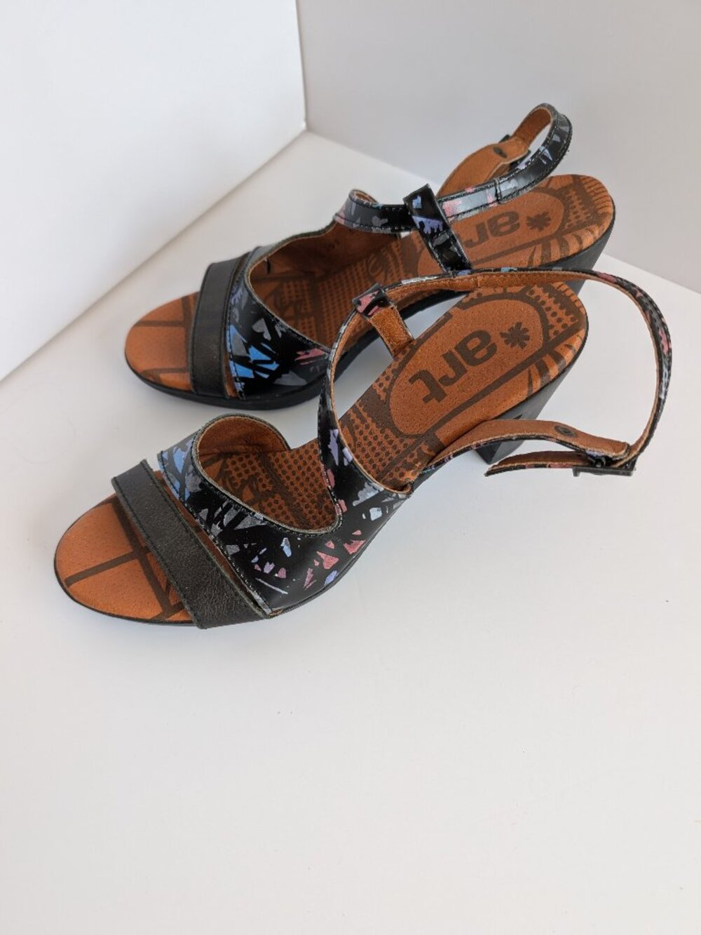 ART Size 39 Abstract multicolored Sandal. Hardly worn. Rubber Flexible Soles.